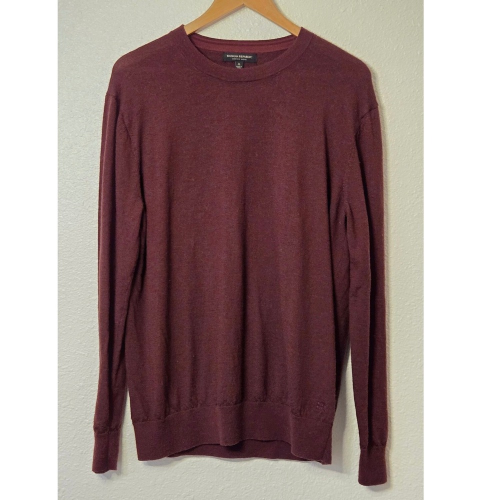 Quiet Luxury Banana Republic Merino Wool Crewneck Sweater‎ Burgundy XL